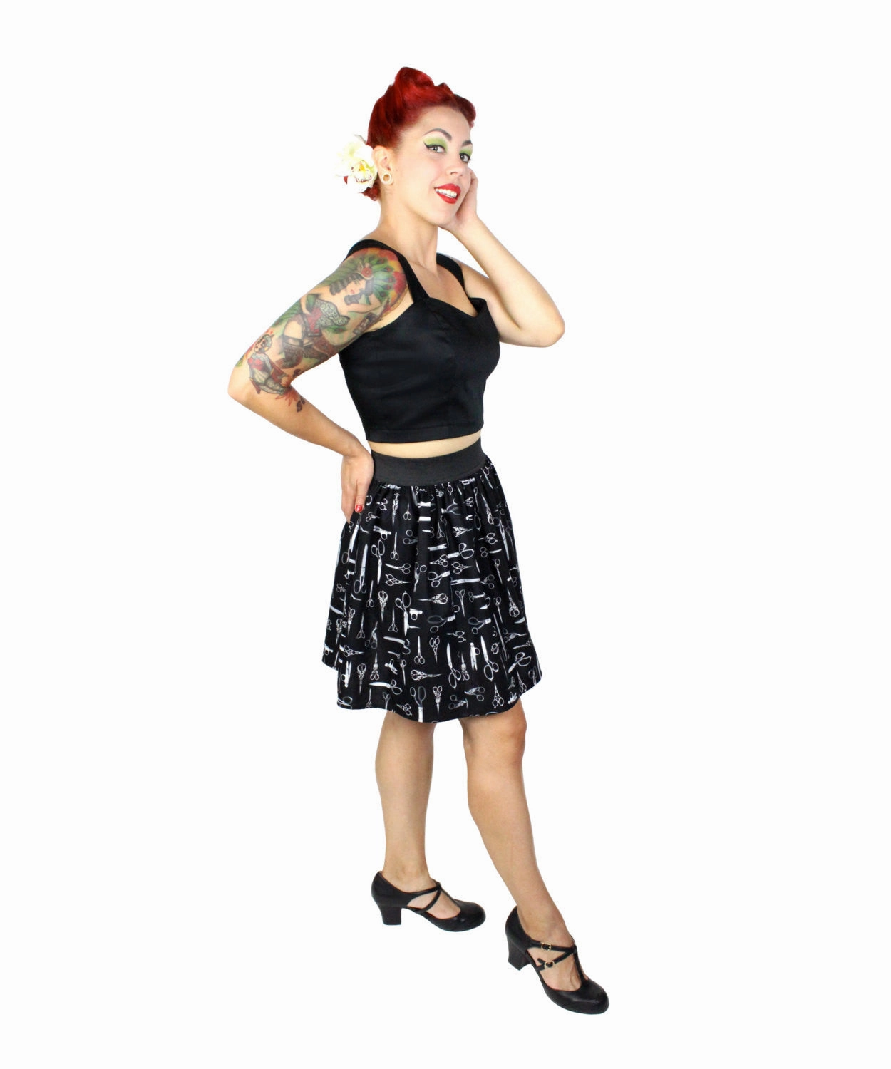 Travel Influence Vintage Scissors Pleated Skirt #PS-S757