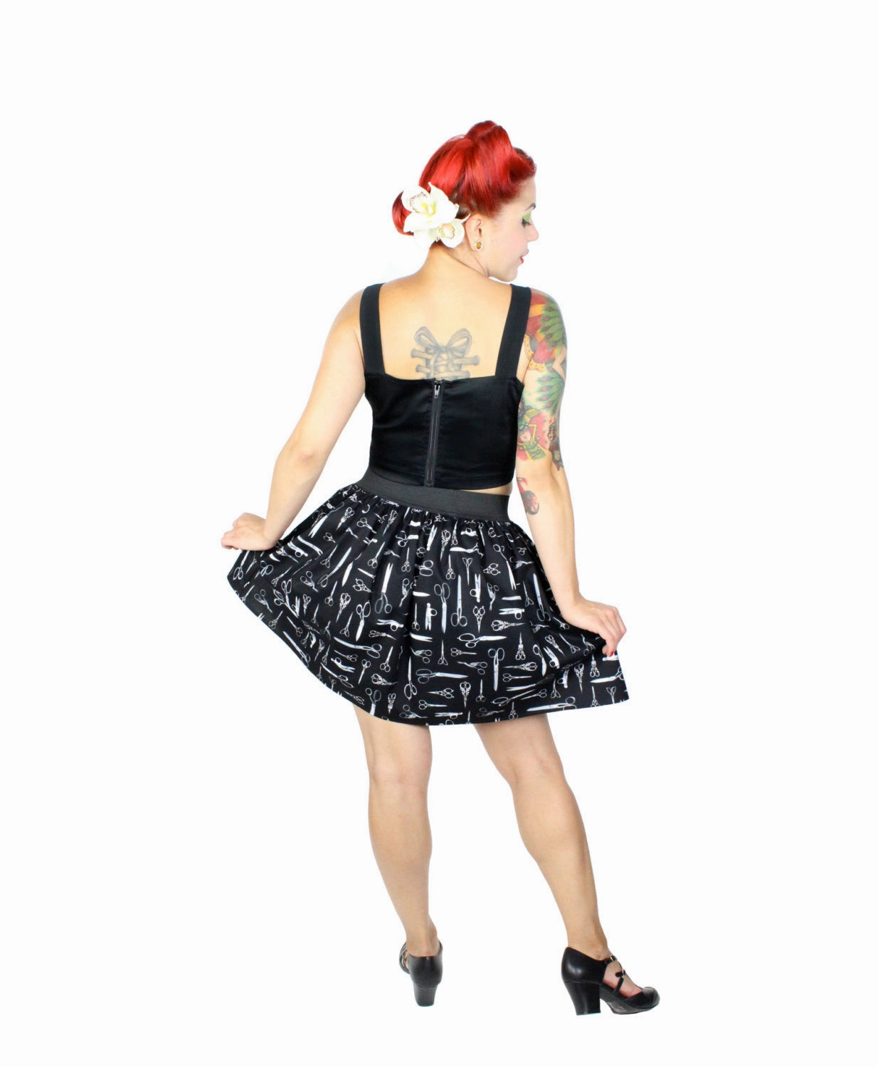 Reinforced Seams Elastic hem Vintage Scissors Pleated Skirt #PS-S757
