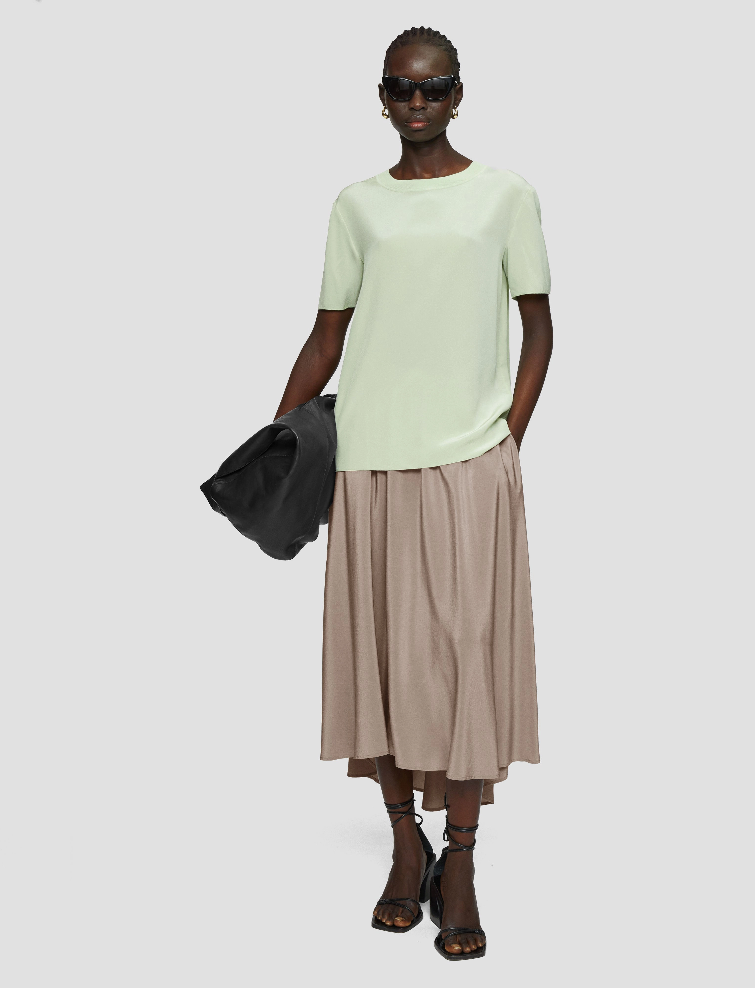 Classic Mood Comfy Style Violet Crepe de Soie Silk Skirt