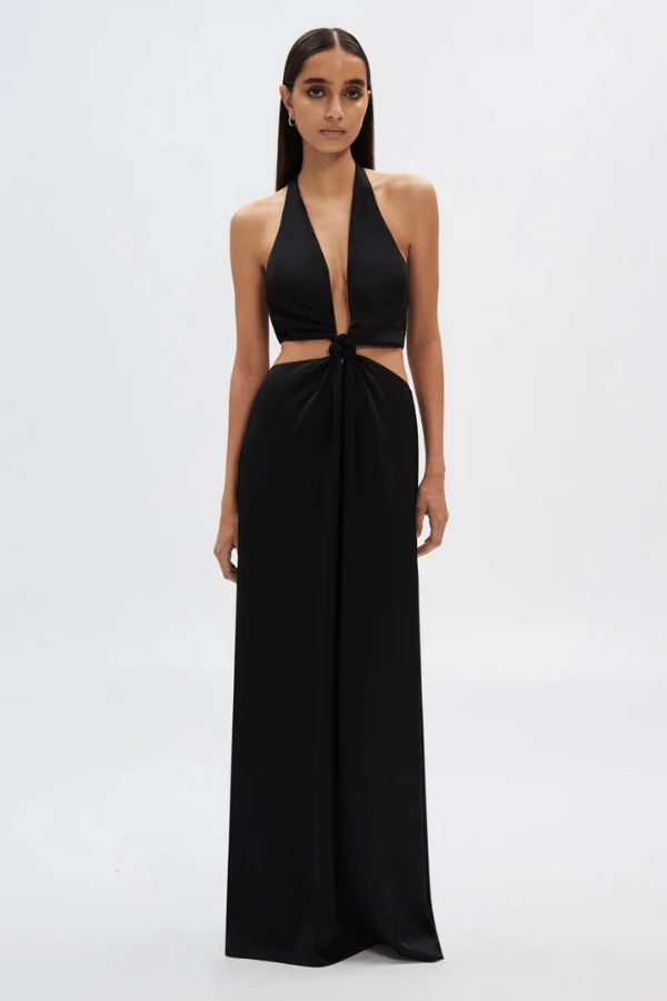 The Wander Satin Gown Black Travel Vibe