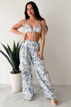 FlexibleSole summer top Vive La Vie Printed Crop Top & Pant Set (Blue)