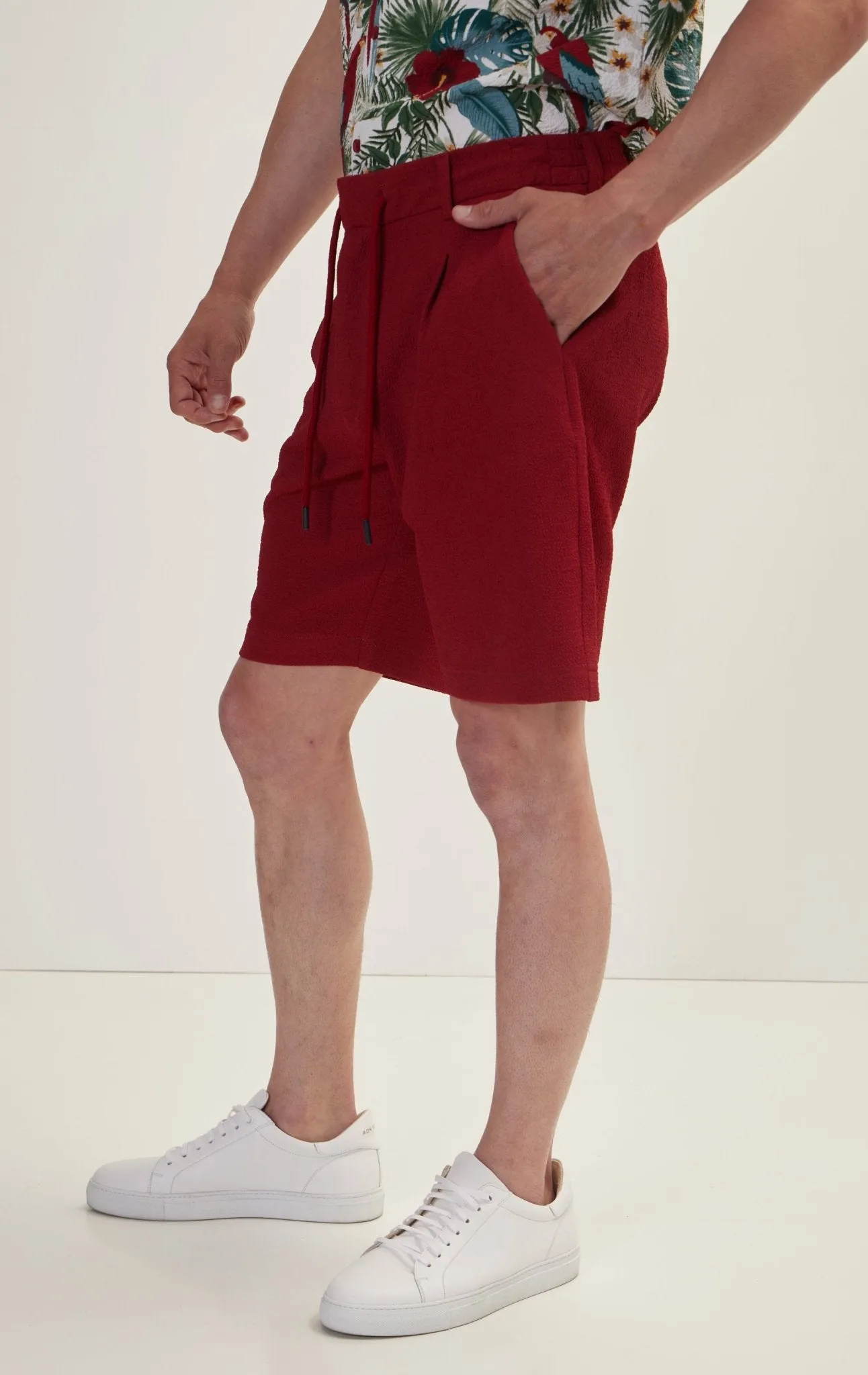 Waffle Stretch Beach Day Shorts - Burgundy