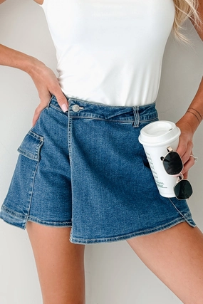 slim fit Wait For Me Cargo Denim Wrap Skort (Blue)