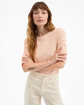 Daily Wear Soft Cotton Blend Waldorf Ruched-Tee Soft Coral