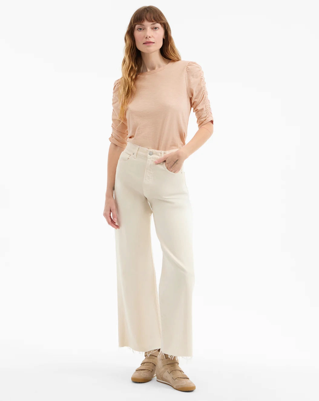 Waldorf Ruched-Tee Soft Coral Stretch Blouse