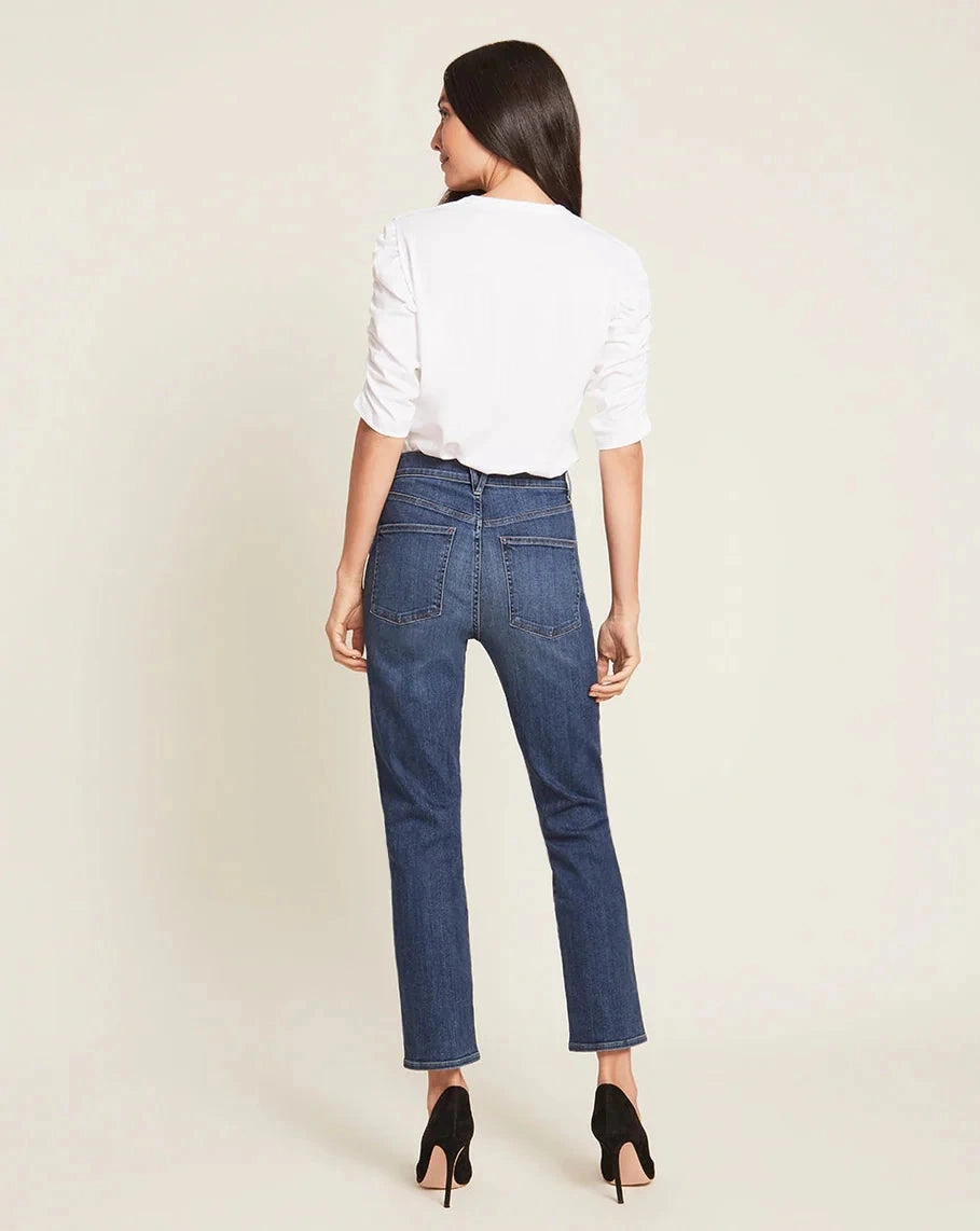 DoubleStitched Hemming Ribbed Collar Style Waldorf Ruched-Tee White