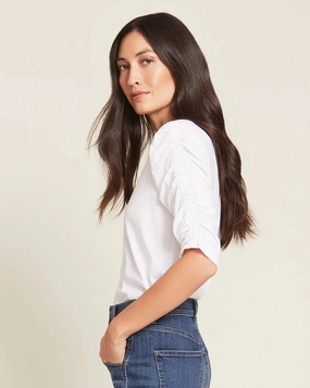 Waldorf Ruched-Tee White Tear Resistant Reinforcement Reinforced Hem