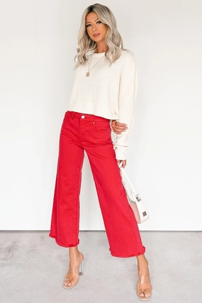 Walter High Rise Wide Crop Risen Jeans (Scarlet) Abrasion Resistant Surface