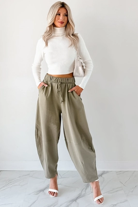 Detachable belt Wandering Home Braided Tie Barrel Sweatpants (Olive)