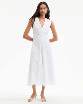 Aven Eyelet Midi Dress White Stylish Appearance Perfect Day-to-Night
