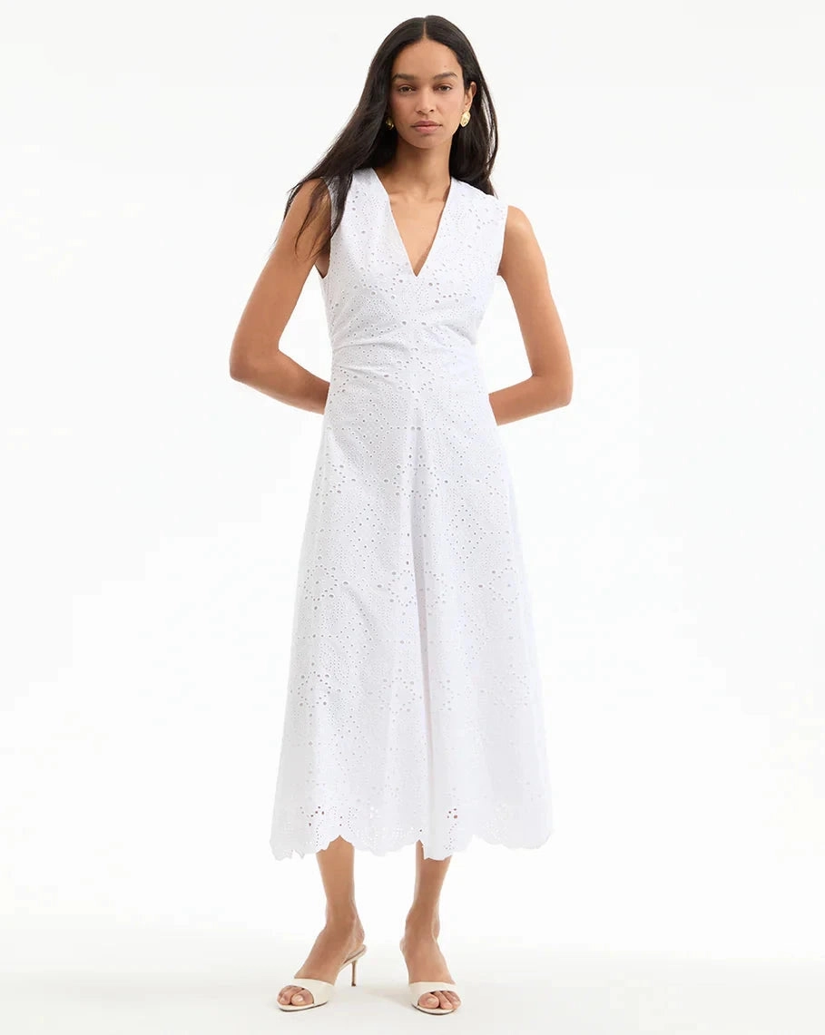 Aven Eyelet Midi Dress White Stylish Appearance Perfect Day-to-Night