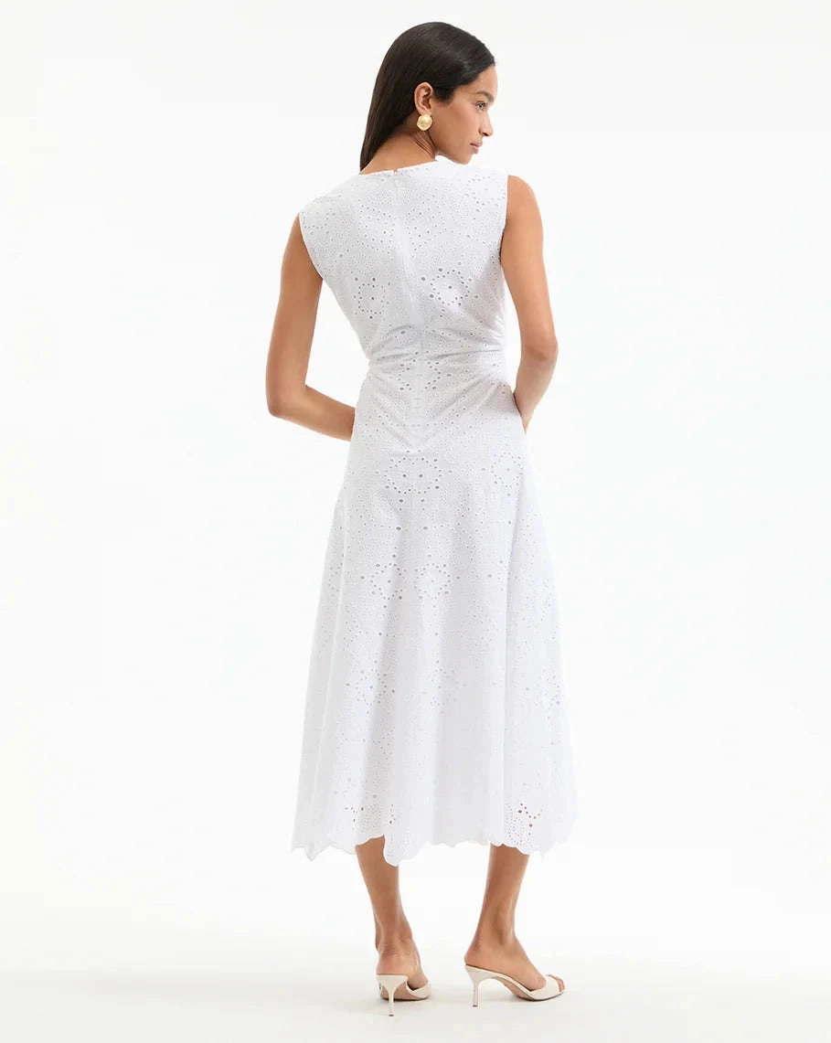 Aven Eyelet Midi Dress White Minimalist Look