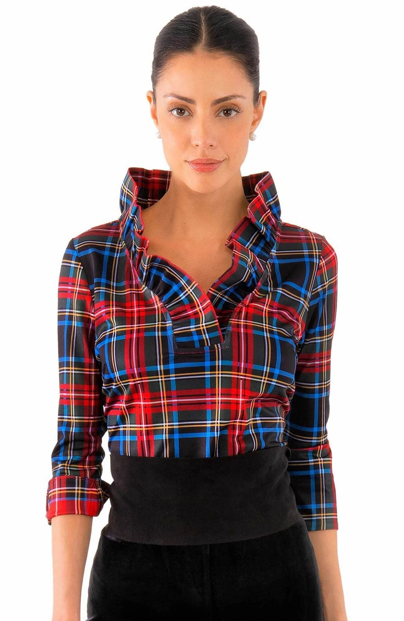Gretchen Scott Ruffneck Top in Duke of York Black Vintage Style