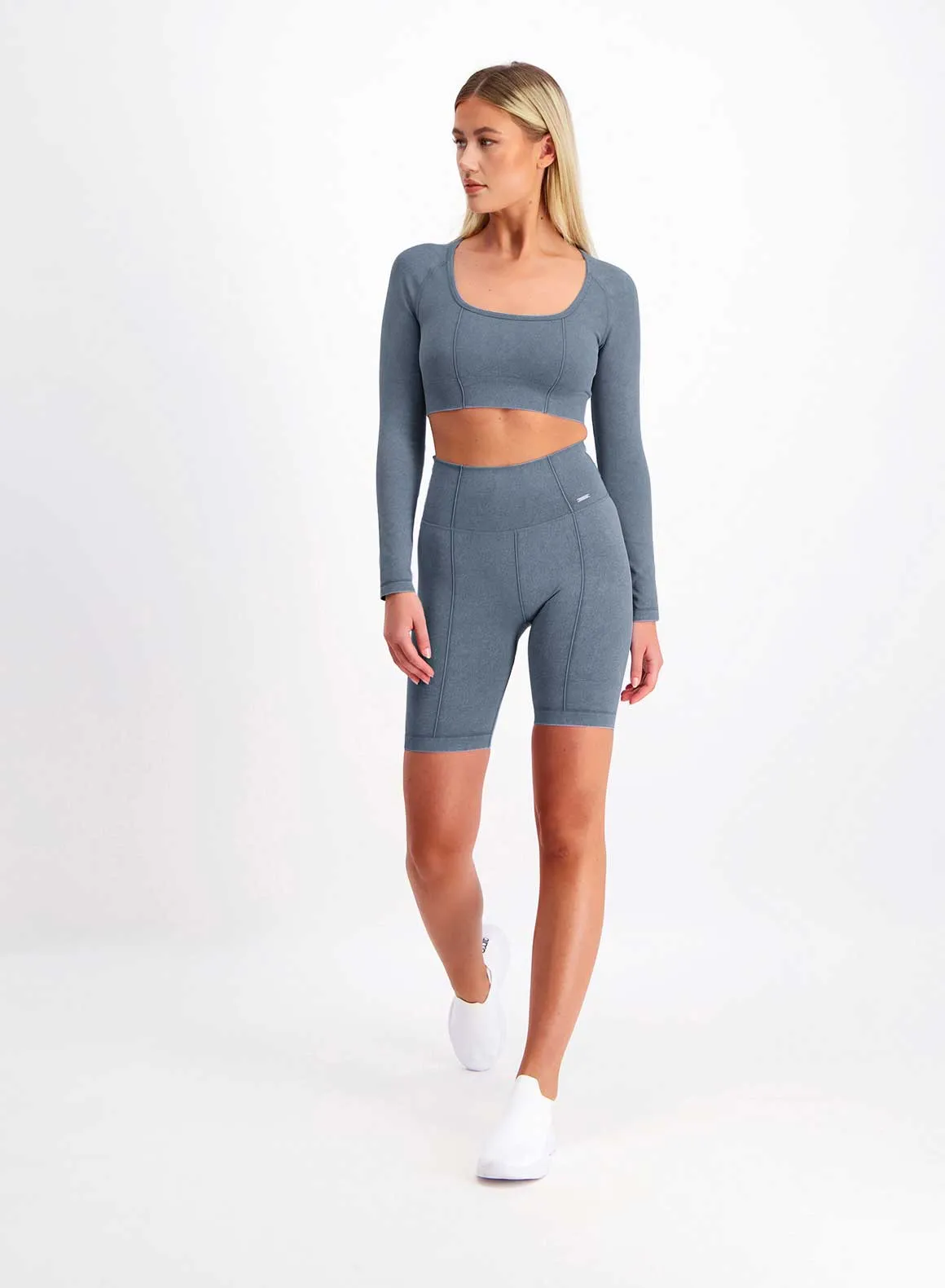 Washed Denim Seamless Biker Shorts