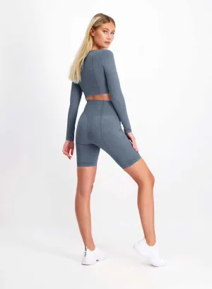 Washed Denim Seamless Biker Shorts