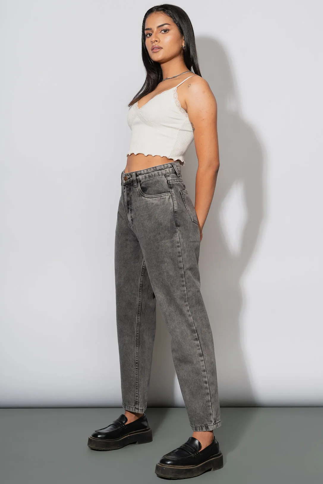 Washed Out Grey Mom Jeans