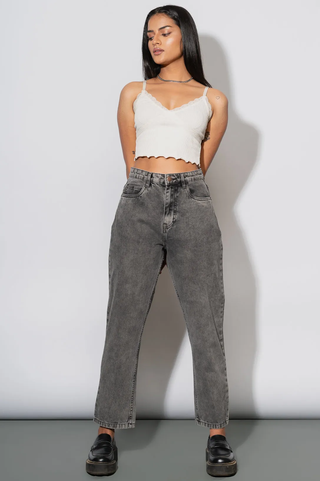 Washed Out Grey Mom Jeans