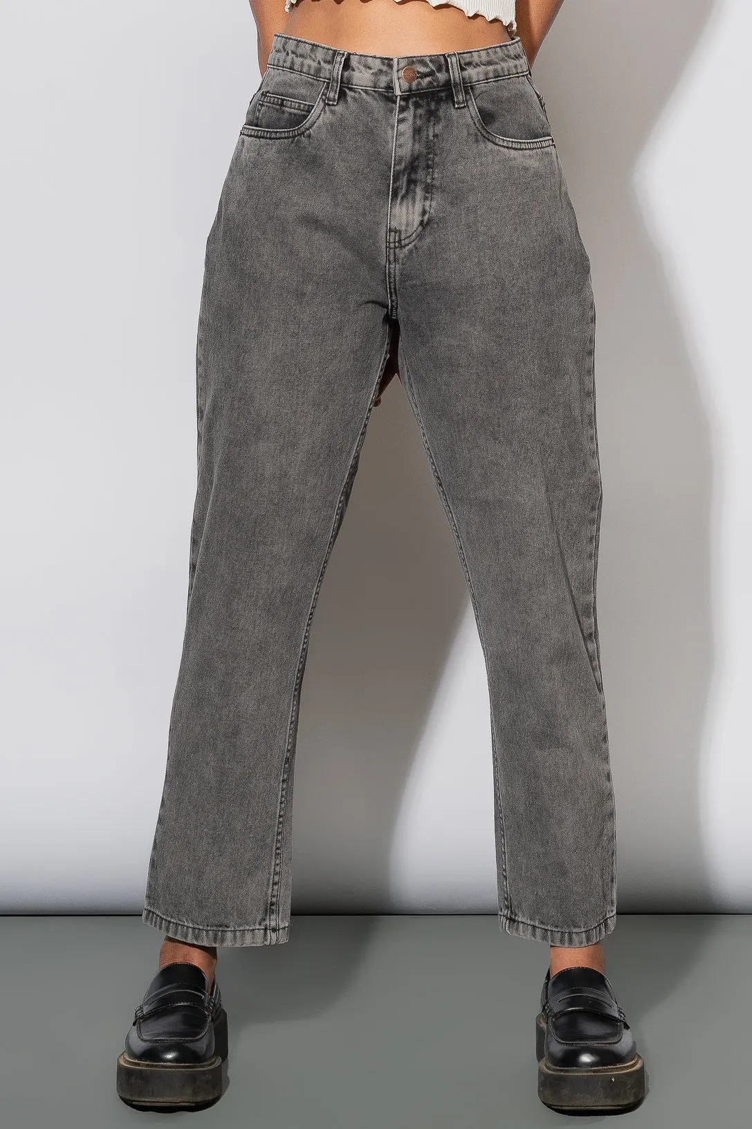 Washed Out Grey Mom Jeans