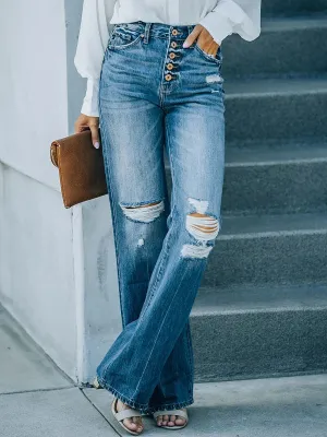 Washed ripped single breasted Ripped Jeans
