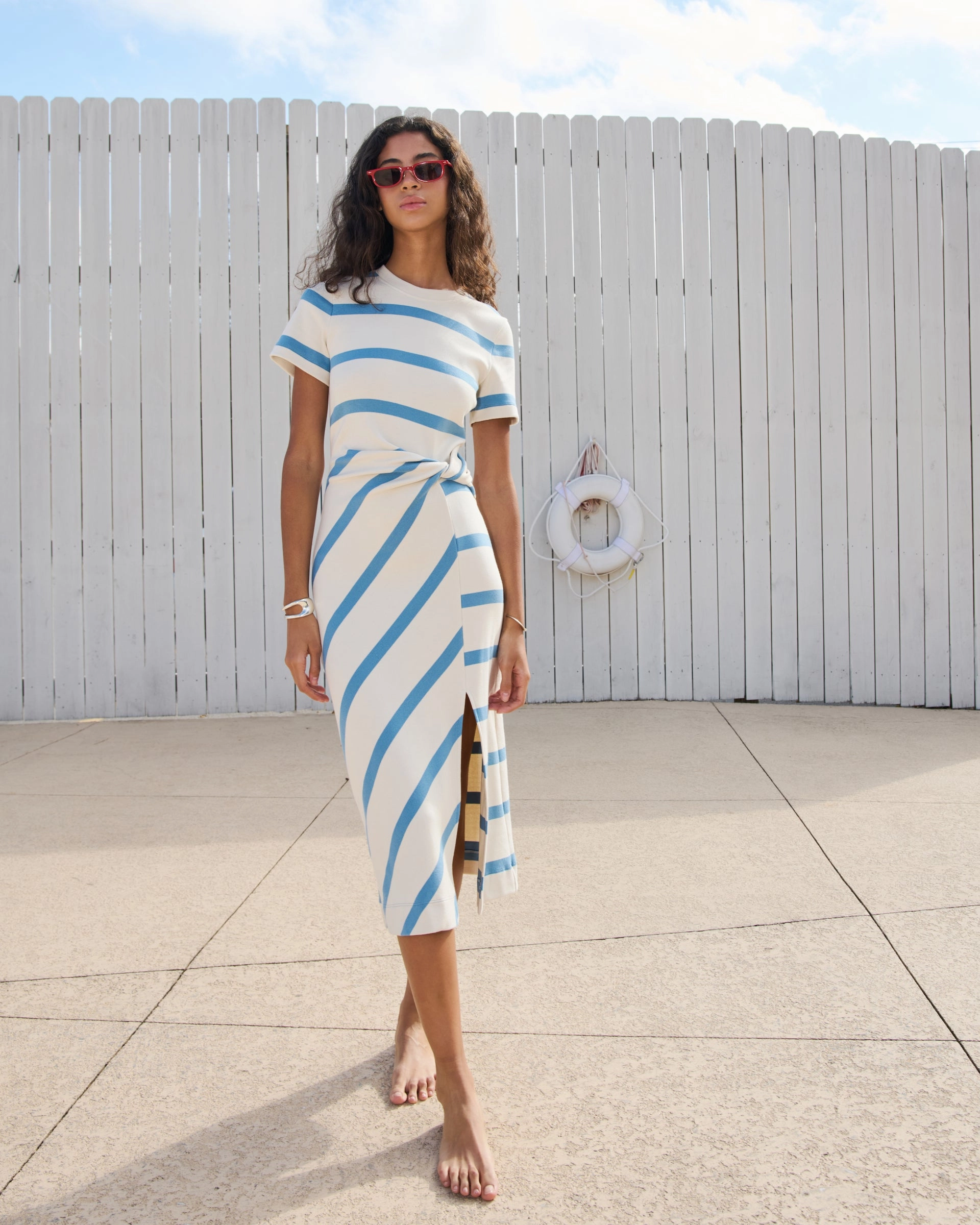Fit Waist Short Sleeve Striped Cody Dress