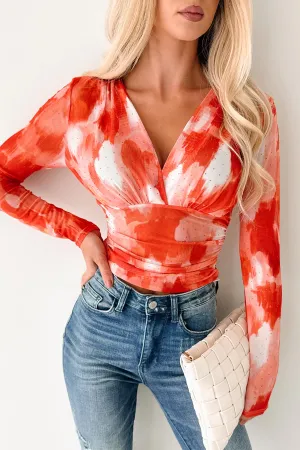 Interlock Knit NoRoll Hem Technology Lethal Looks Rhinestone Long Sleeve Top (Orange Combo)