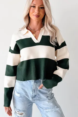 LightReflectiveTrim Lightweight Design Courtside Cool Striped Collared Sweater (Hunter Green/Ivory)