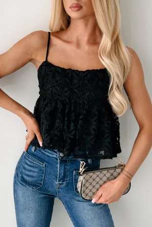 Modern Icon Textured Floral Babydoll Tank (Black) Professional Cut