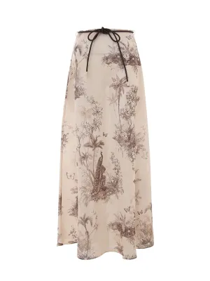 Waverly Bias Midi Skirt (Beige Palm)