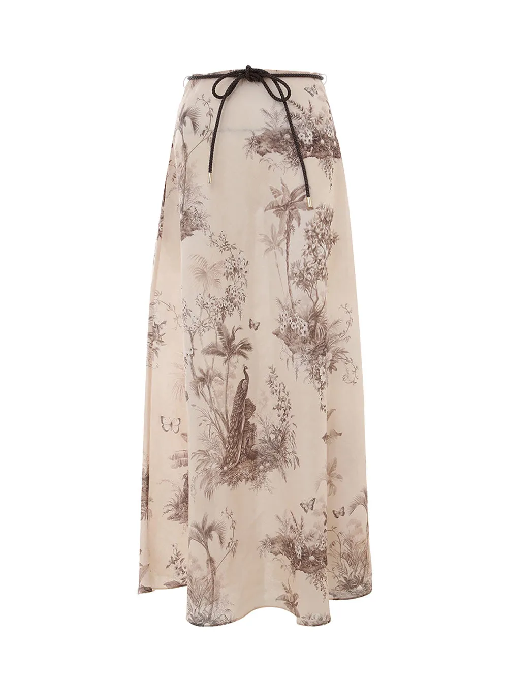 Waverly Bias Midi Skirt (Beige Palm)