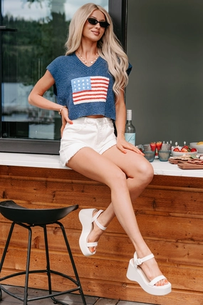 Waving Still American Flag Sweater Vest (Navy) PreShrunkFabric