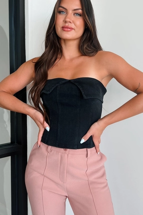 We're Not Meant To Be Strapless Denim Top (Black) CompressionFit