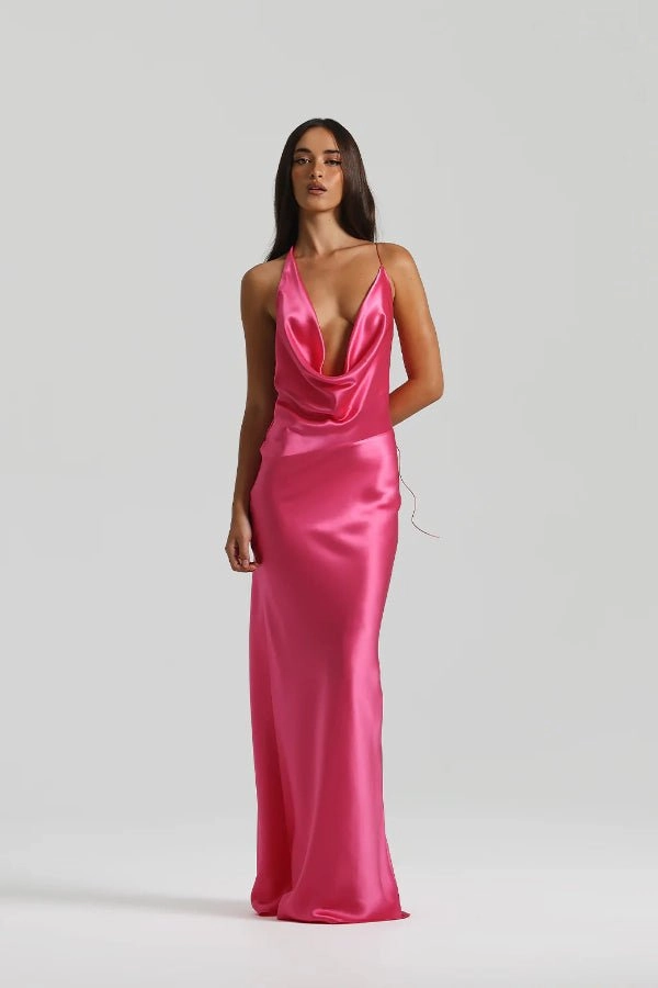 Timeless-Classic Lower Hem Gabi Gown Neon Pink