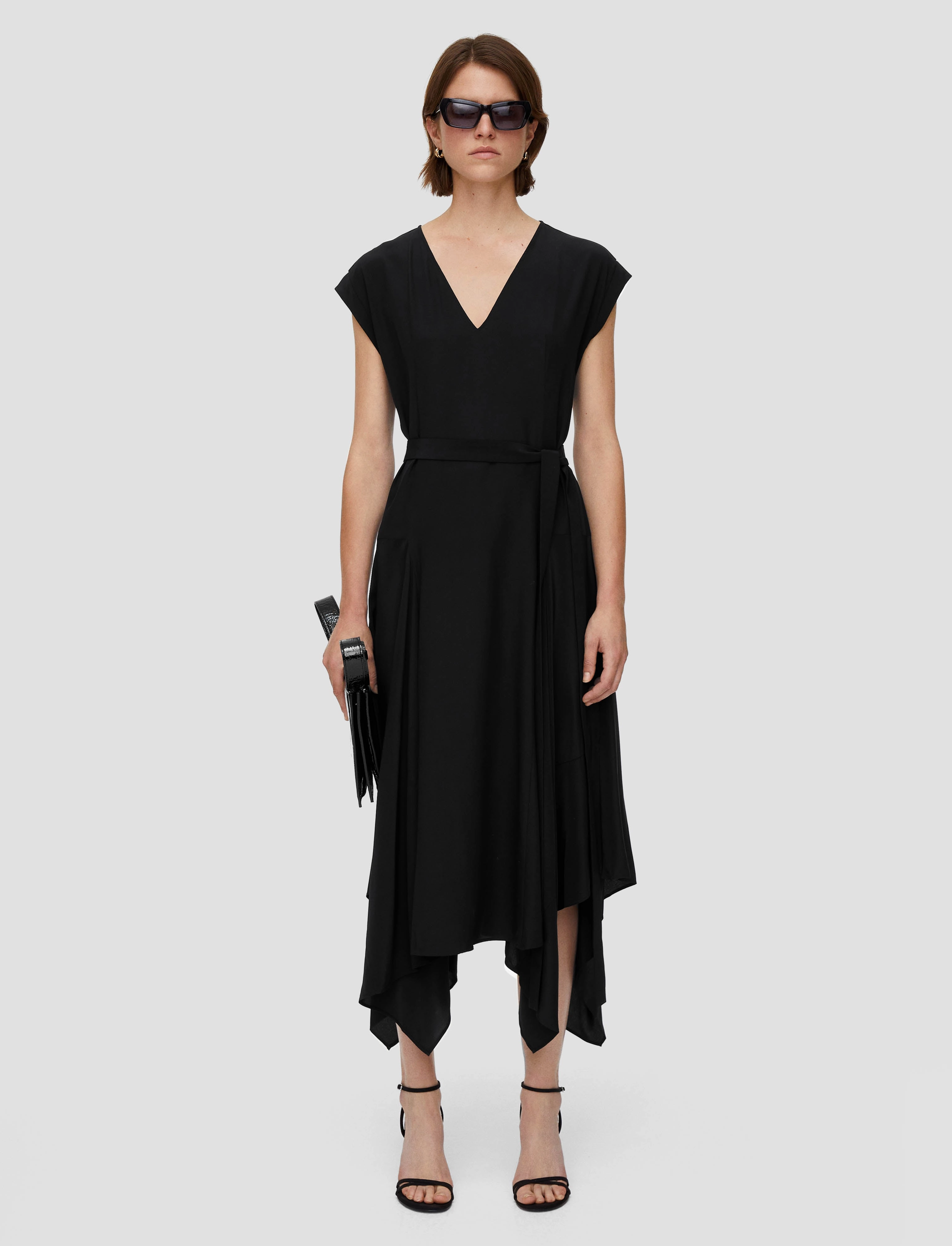 Silk Crepe de Chine Goodman Dress Travel Option Stud-Detail
