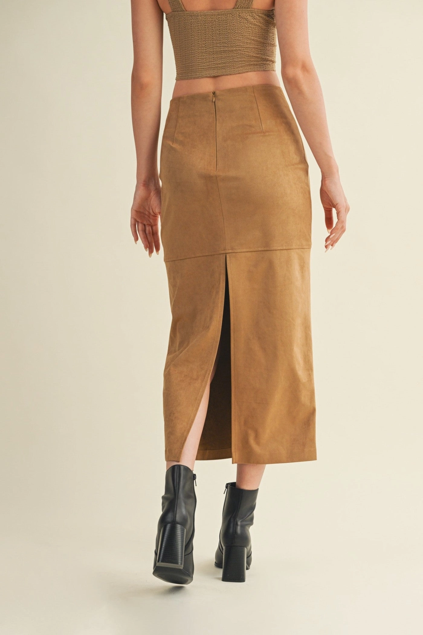 Opaque finish Minimal Design PERRIE SUEDE MIDI SKIRT