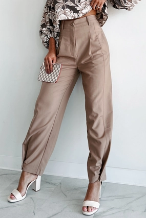 Working Late Pleated Buttoned Cuff Pants (Latte) Quick Dry Fabric