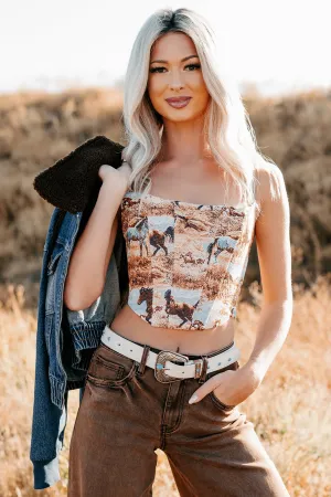 Buckle Bunny Sleeveless Western Print Crop Top (Multi) - Ships By 10/8 Anti Static Treatment Casual Style