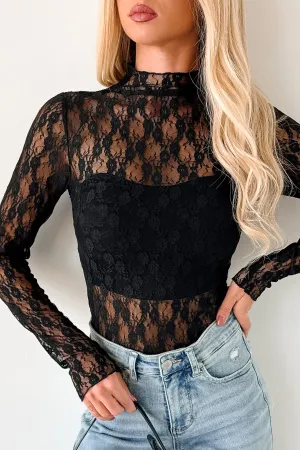 Gentle Spark Floral Lace Long Sleeve (Black) Easy to Wear