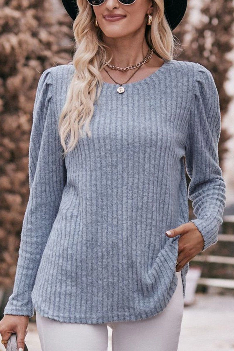 Recycled Fiber Blend WOMEN CORDUROY ROUND NECK KNIT SWEATER
