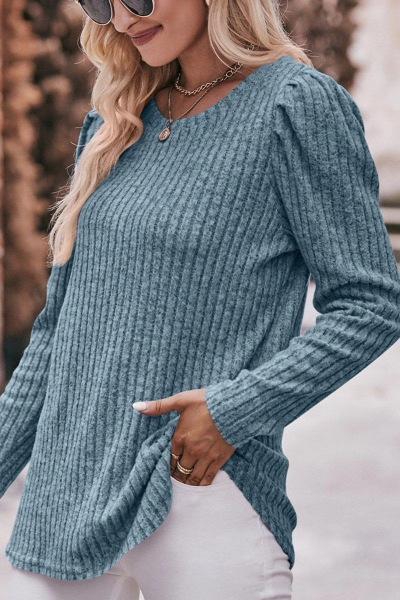 Chic Sweater WOMEN CORDUROY ROUND NECK KNIT SWEATER