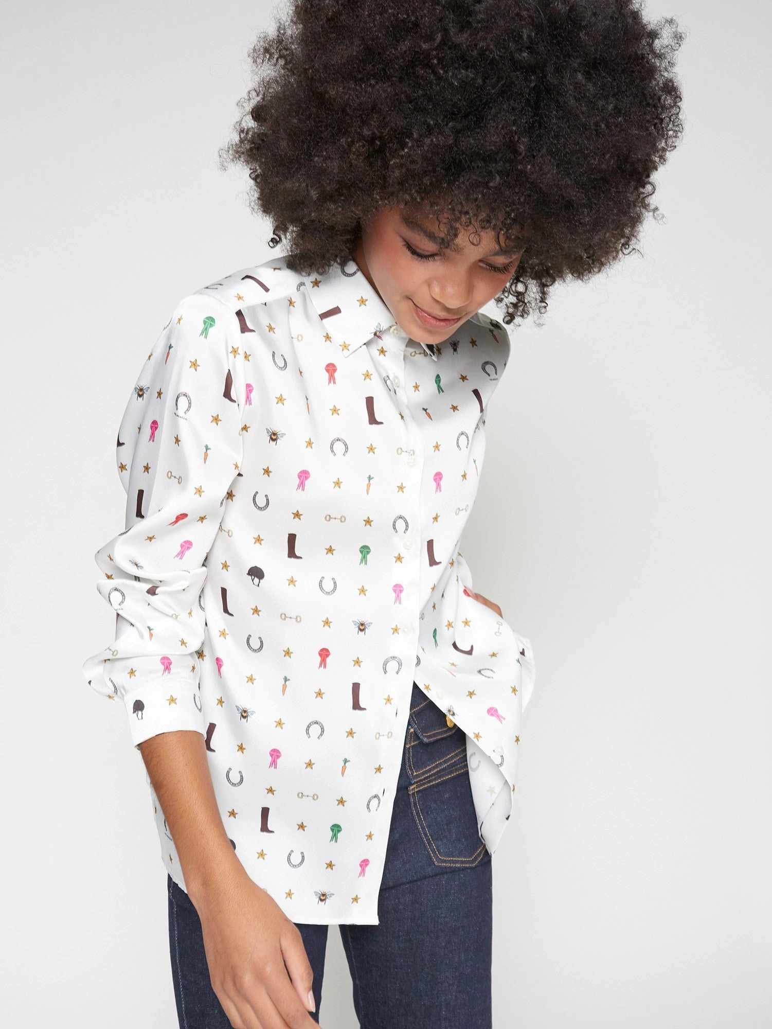 retro look WESTERN ICON BUTTON DOWN