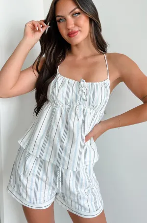 Rolled Hem Detailing Chic Sweater Whispers Of Summer Striped Tank & Shorts Set (White/Blue)