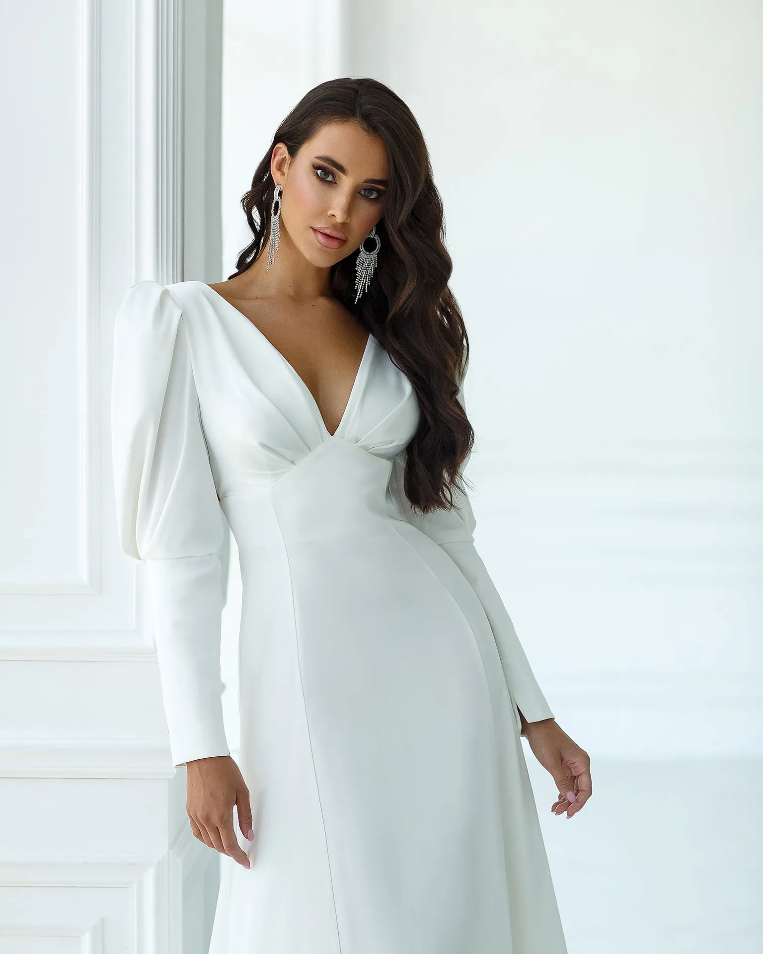 White Satin Bow Back Midi Dress