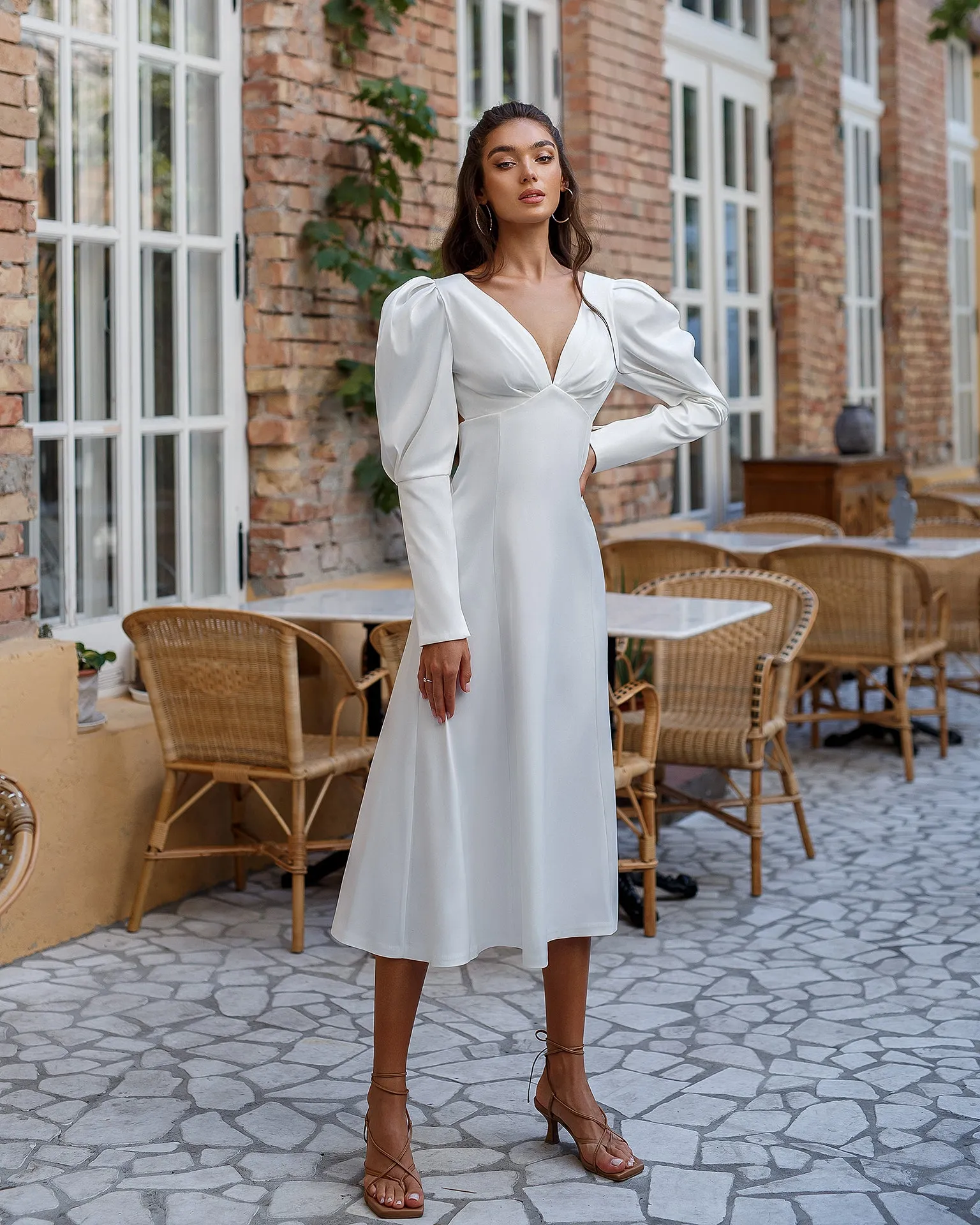 White Satin Bow Back Midi Dress