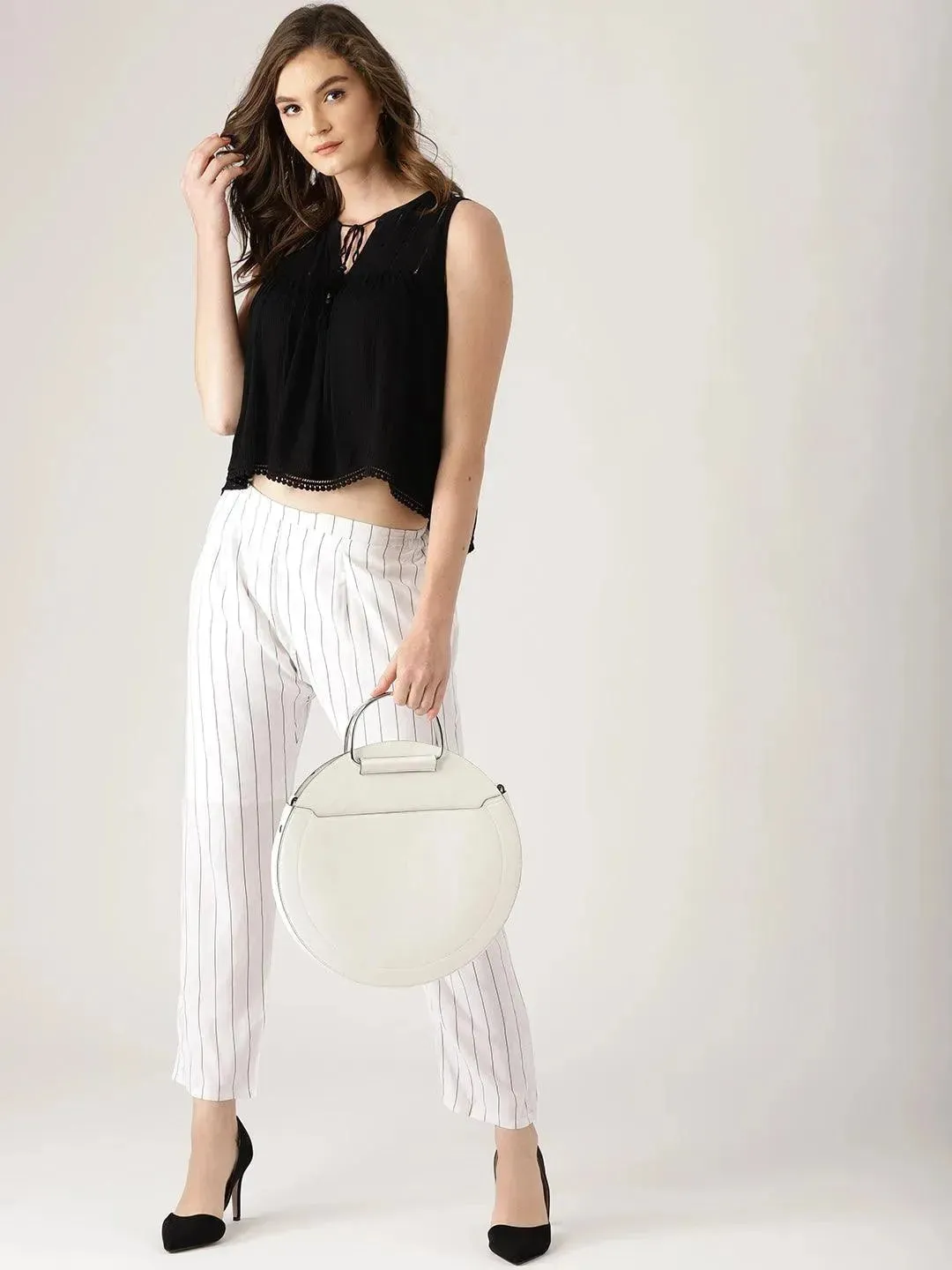 White Striped Rayon Trousers