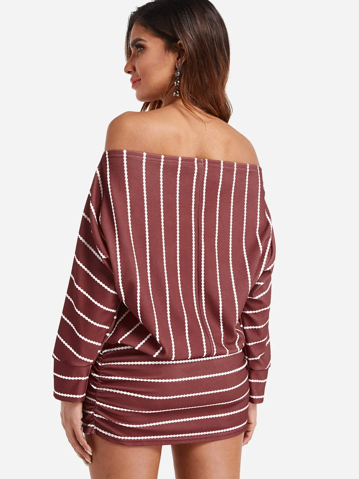 Wholesale Off The Shoulder Long Sleeve Stripe Bodycon Dress