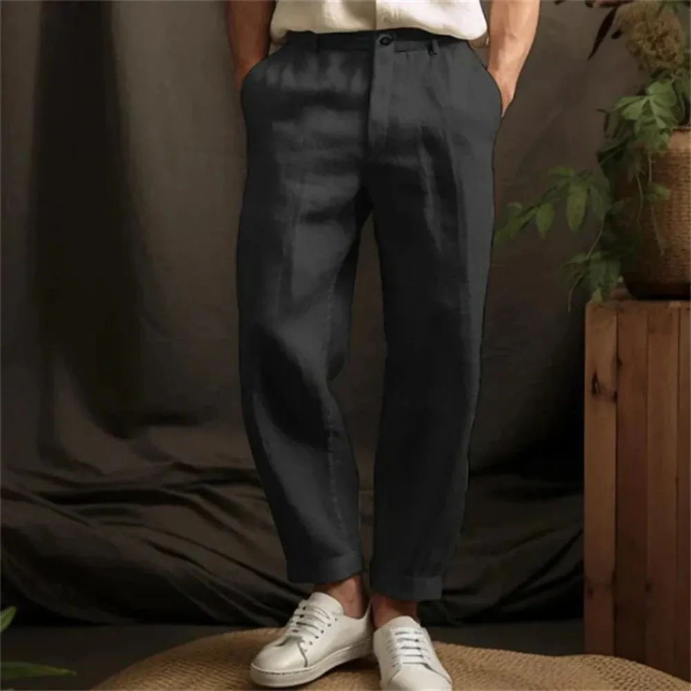 WIAOFELLAS  -  Mens Casual Trousers Linen Classic Outdoor Straight Trousers Spring Light Breathable Daily Simple Trousers Men'S Clothing 2025