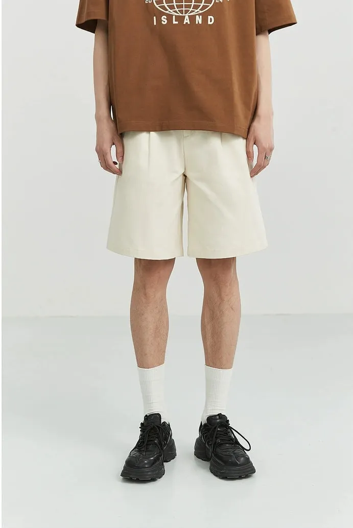 Wide-Leg Button-Detail Pleated Shorts