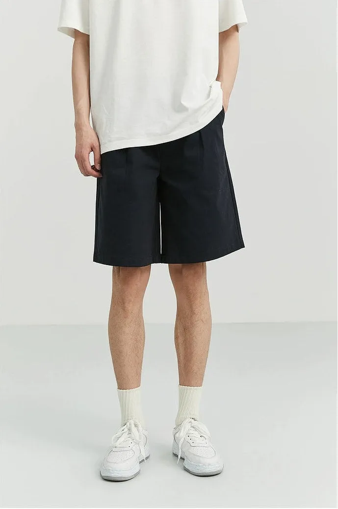 Wide-Leg Button-Detail Pleated Shorts