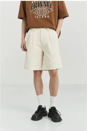 Wide-Leg Button-Detail Pleated Shorts