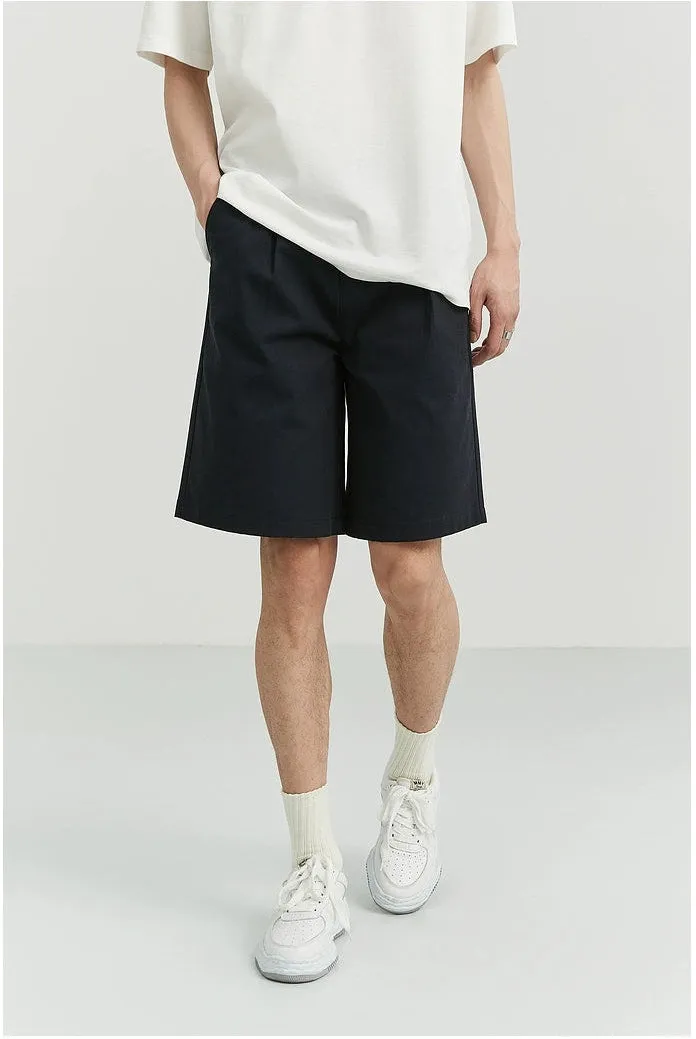 Wide-Leg Button-Detail Pleated Shorts